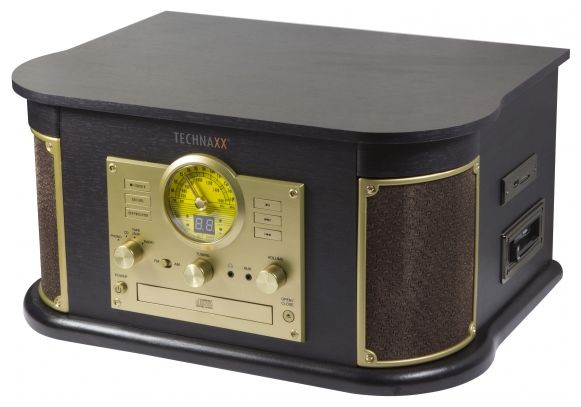 TX-103 All-in-One Bluetooth Audio-Plattenspieler mit Riemenantrieb (Schwarz, Gold) 