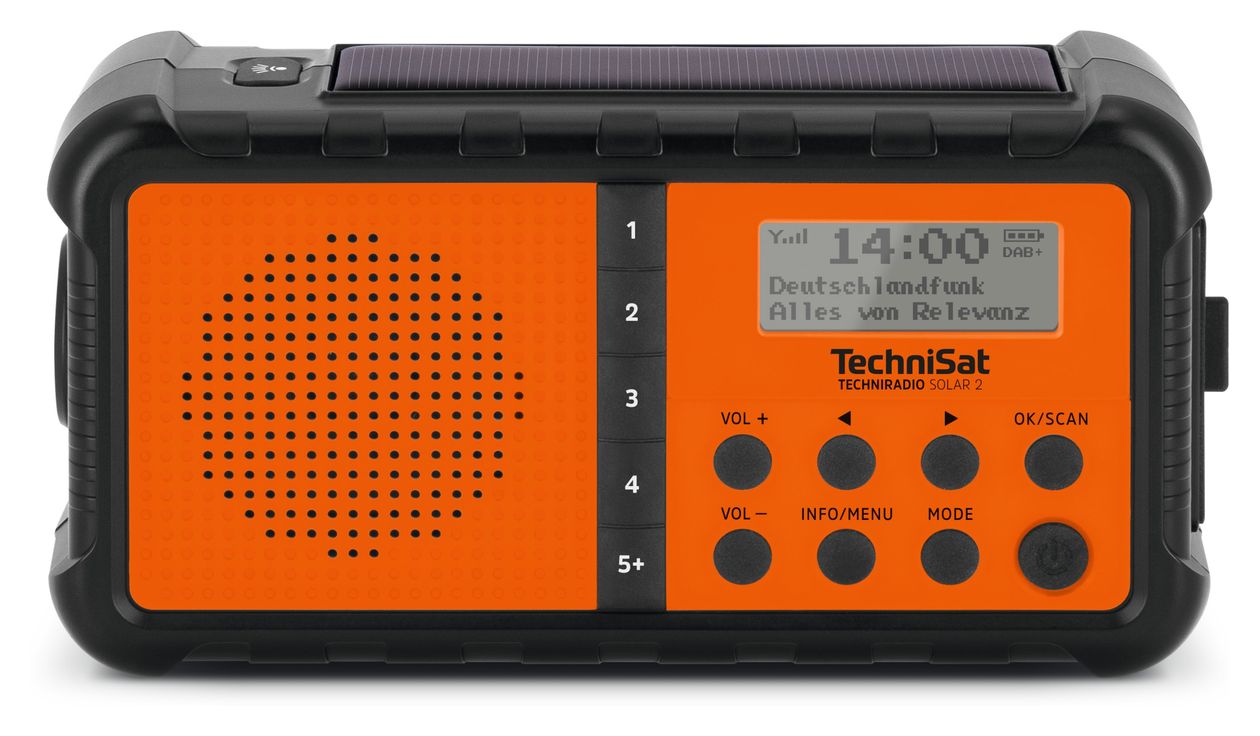 TechniRadio Solar 2 DAB+, FM Radio Tragbar Wasserfest IPX4  (Schwarz, Orange) 