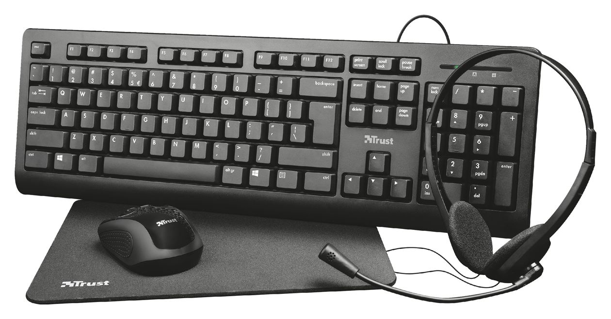 Primo 4 in 1 Home Office Set Büro Tastatur USB  (Schwarz) 