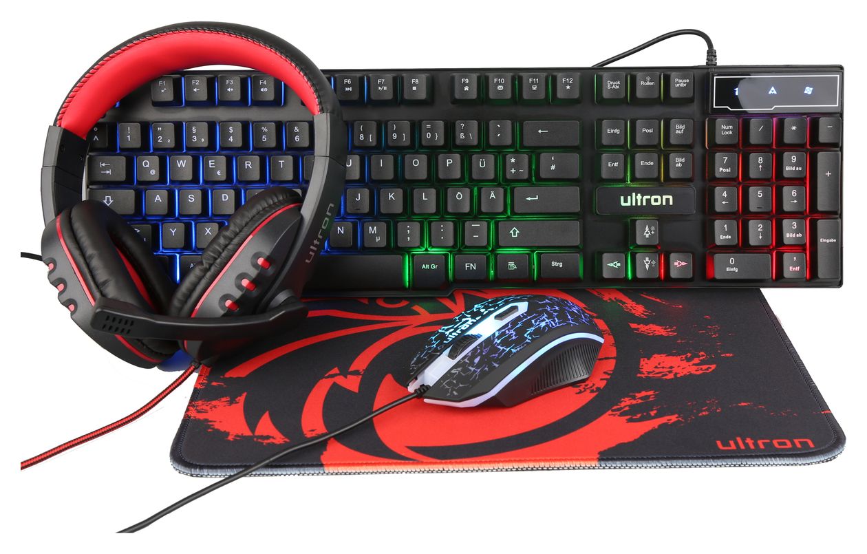 Hawk Gaming Set 4in1 LED Gaming Tastatur  (Schwarz, Rot, Weiß) 