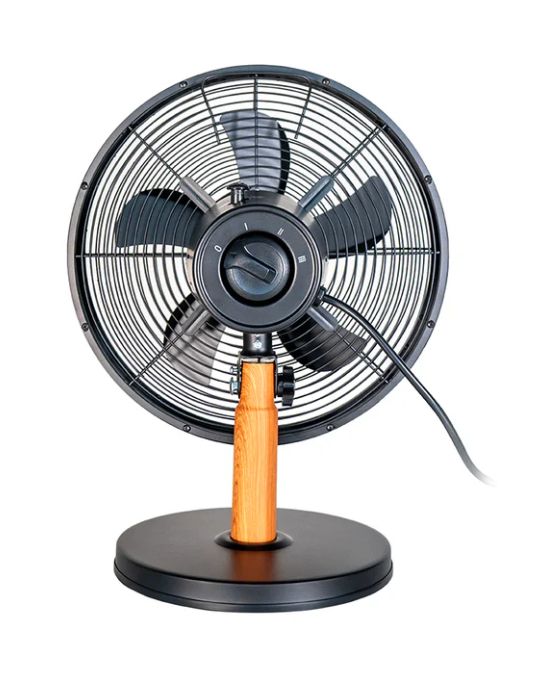 Black Steel Ventilator Tisch neigbar  (Schwarz, Holz) 