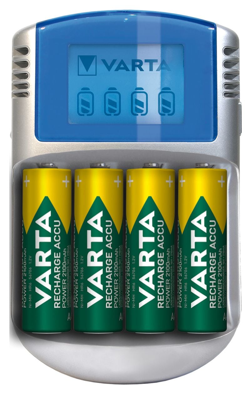 Akku Ladegerät, inkl. 4X AA 2600mAh, Batterieladegerät für wiederaufladbare AA/AAA, LCD Charger, mit USB Kabel & 12V Adapter 