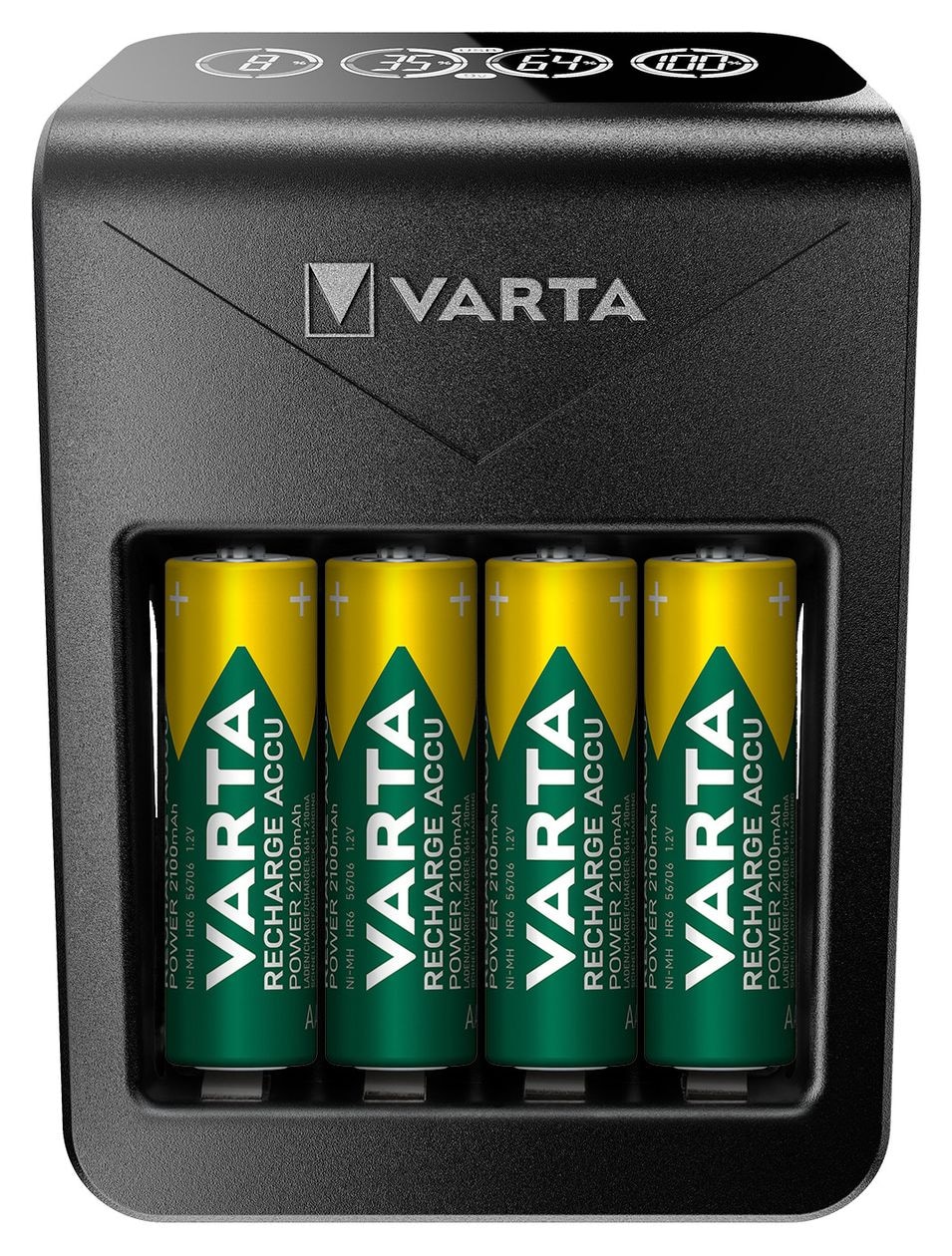 Akku Ladegerät, inkl. 4X AA 2100mAh, Batterieladegerät für wiederaufladbare AA/AAA/9V und USB Geräte, LCD Plug Charger+, Einzelschachtladung 