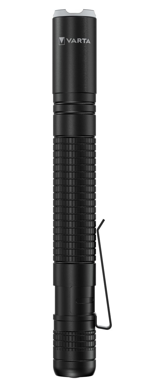 Aluminium F10 Pro LED Taschenlampe (inkl. 2x Longlife Power AAA Batterien für den täglichen Gebrauch, 175 Lumen, stoßfest, 3 Jahre Garantie) schwarz für Haushalt, Camping, Outdoor 