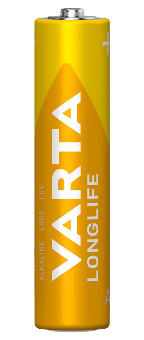 Batterien AAA, 4 Stück, Longlife, Alkaline, 1,5V, ideal für Fernbedienungen, Wecker, Radios, Wanduhren, Made in Germany 