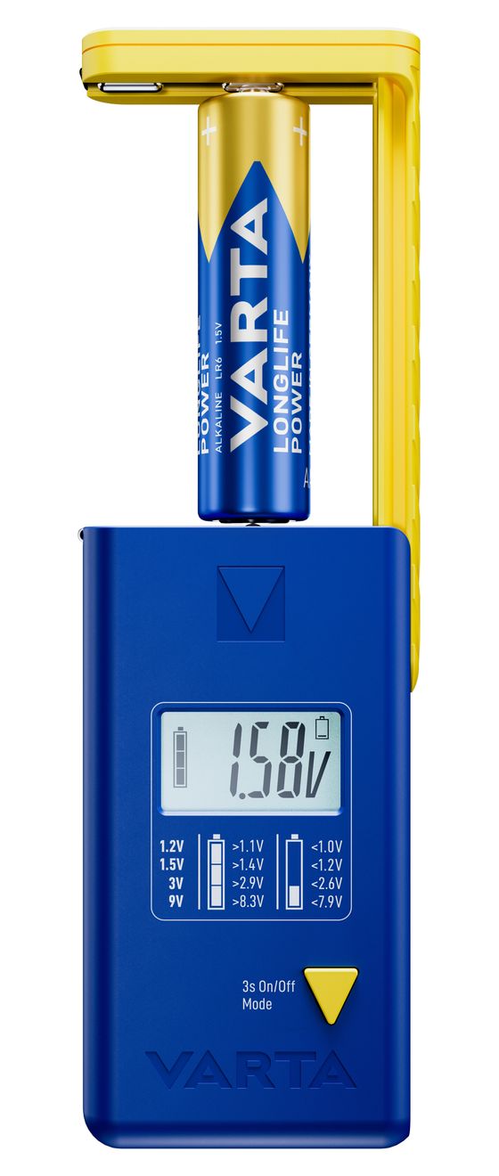 Batterietester LCD Digital für Batterien, Akkus und Knopfzellen, Testgerät für alle wichtigen Batteriegrößen (AA, AAA, C, D, 9V) inkl. 2x V13GA (LR44) 