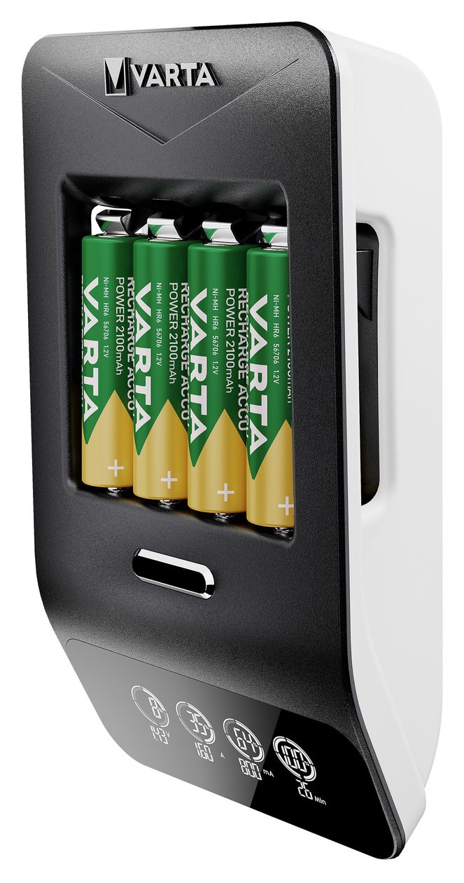 LCD Ultra Fast Charger+ AA & AAA (NiMH Akkus inkl. 4x AA 2100 mAh Akkus & AC sdapter & 12 V Adapter), schwarz 