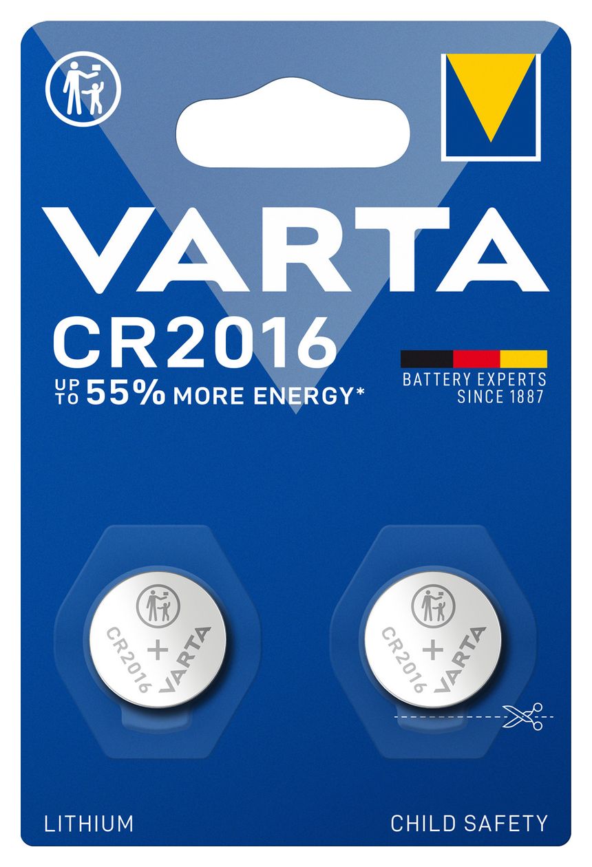 Lithium Coin Knopfzelle CR2016 Lithium 3 V 2 Stück  (Metallisch) 
