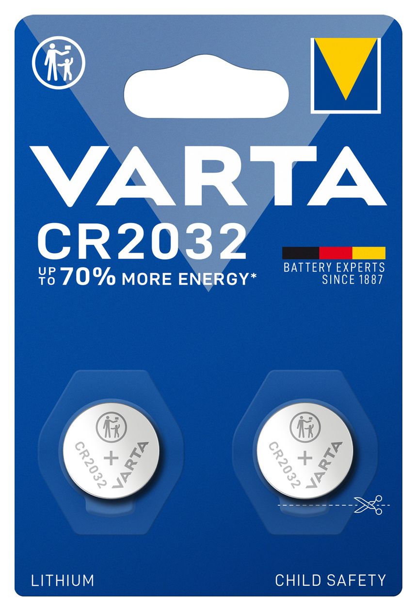 Lithium Coin Knopfzelle CR2032 Lithium 3 V 2 Stück  (Metallisch) 
