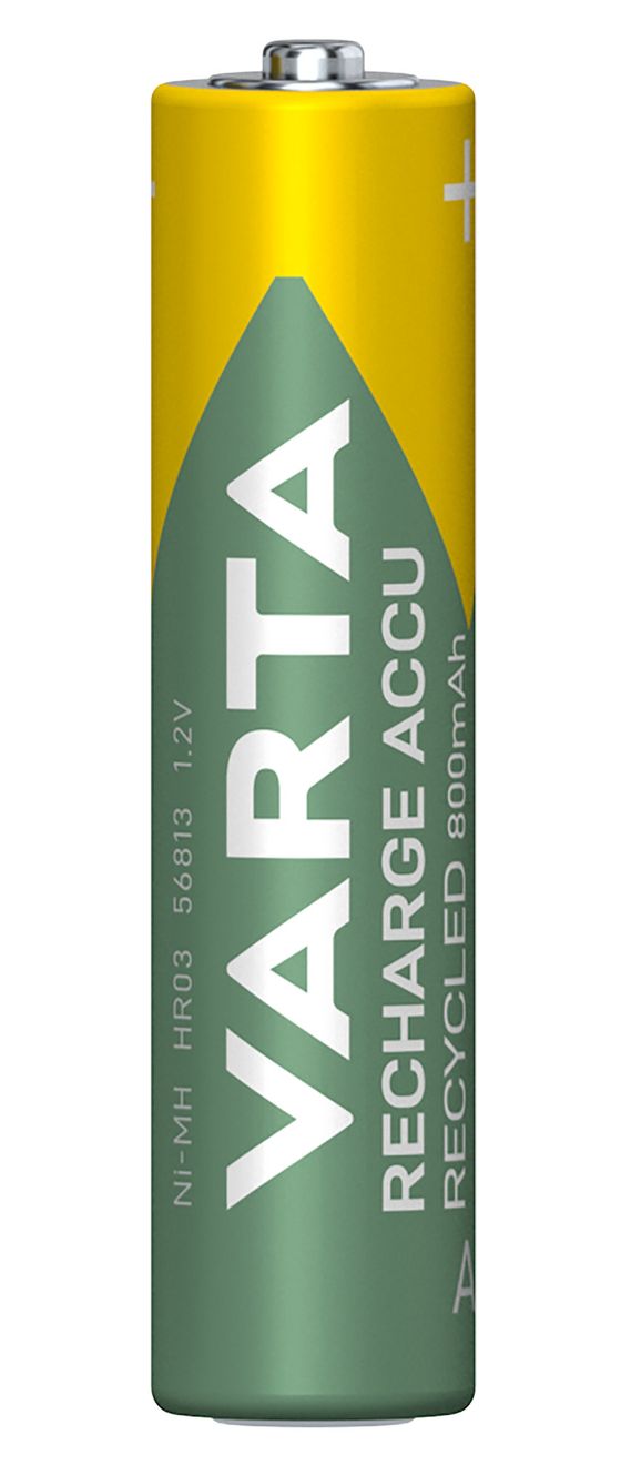 Recharge Accu Recycled AAA 800 mAh 2er-Pack (vorgeladener NiMH-Akku, Micro, 25 % recyceltes Material, wiederaufladbarer Akku, sofort einsatzbereit) 