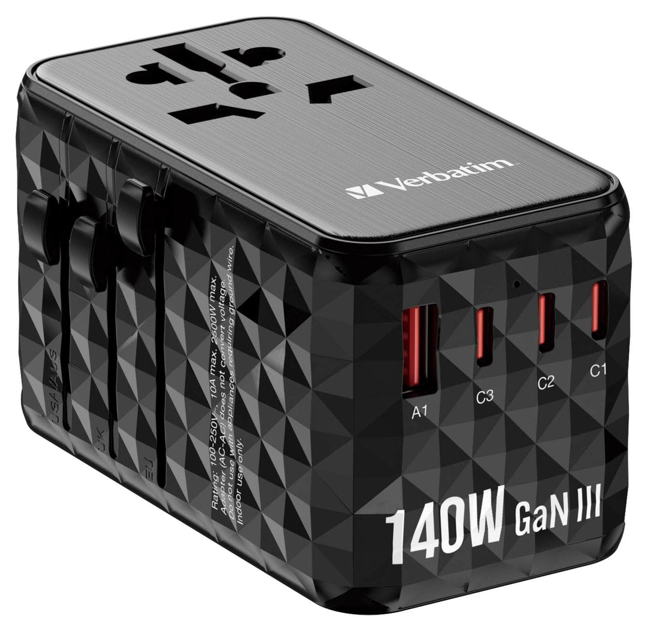 GaN III Universal-Reiseadapter UTA-10 140 W Ladegerät  (Schwarz) 