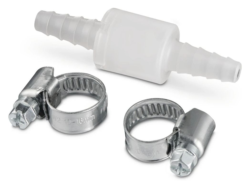 220733 Rückschlagventil mit 2 Schlauchschellen (für Ablaufschläuche bis 10 mm Durchmesser) 