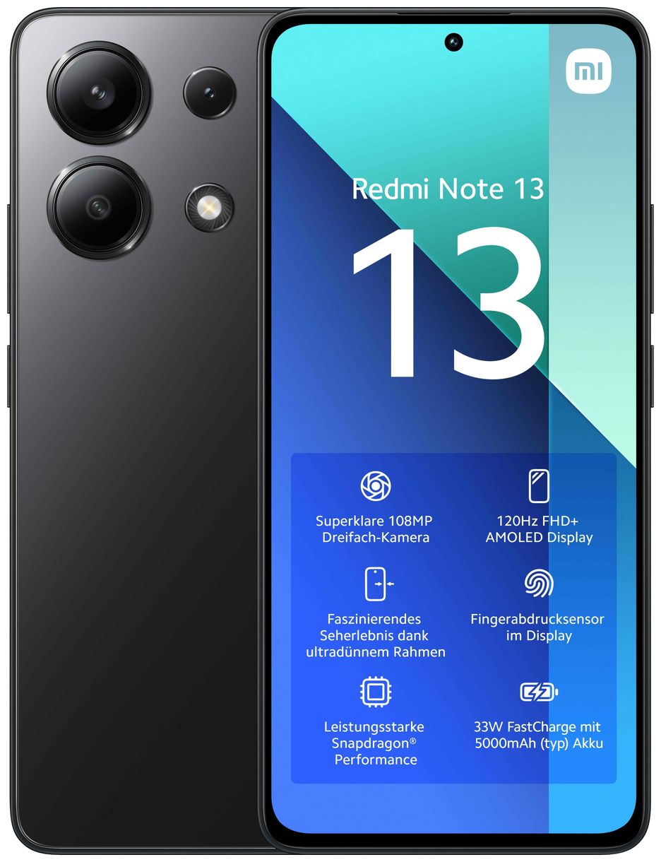 Redmi Note 13 128 GB 4G Smartphone 16,9 cm (6.67 Zoll) Android 108 MP Dreifach Kamera Dual Sim (Midnight Black) 