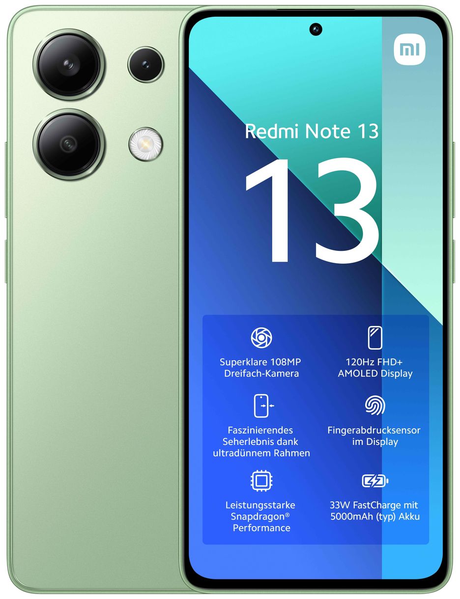 Redmi Note 13 128 GB 4G Smartphone 16,9 cm (6.67 Zoll) Android 108 MP Dreifach Kamera Dual Sim (Mint Green) 