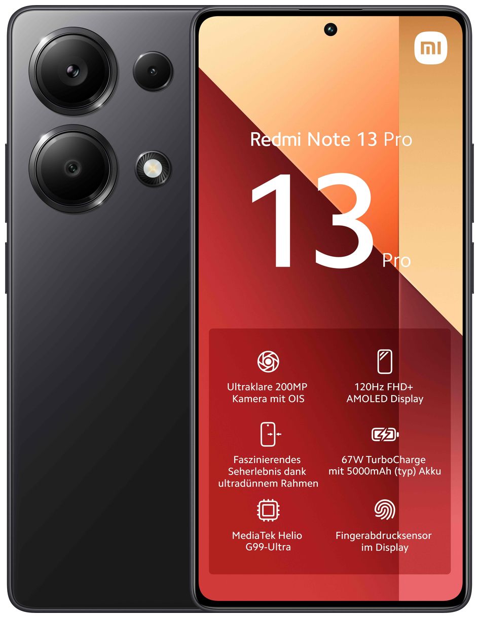 Redmi Note 13 Pro 4G Smartphone 16,9 cm (6.67 Zoll) 256 GB Android 200 MP Dreifach Kamera Single SIM (Midnight Black) 