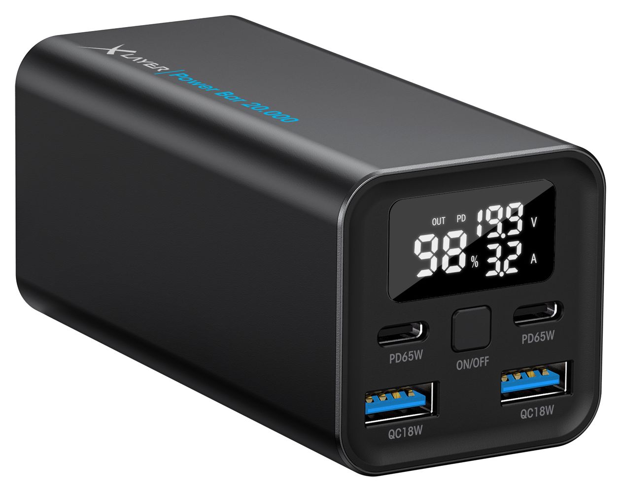 Power Bar 20000 mAh Powerbank USB Typ-C  (Schwarz) 