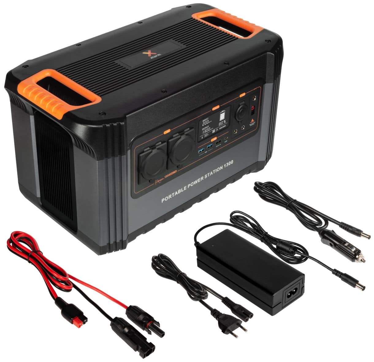 Portable Power Station 1300, AC-Ausgang, USB-C, USB, Quick Charge 3.0, Ausgang für Autoladegerät, DC-Ausgänge, div. Kabel, Schwarz/Orange 