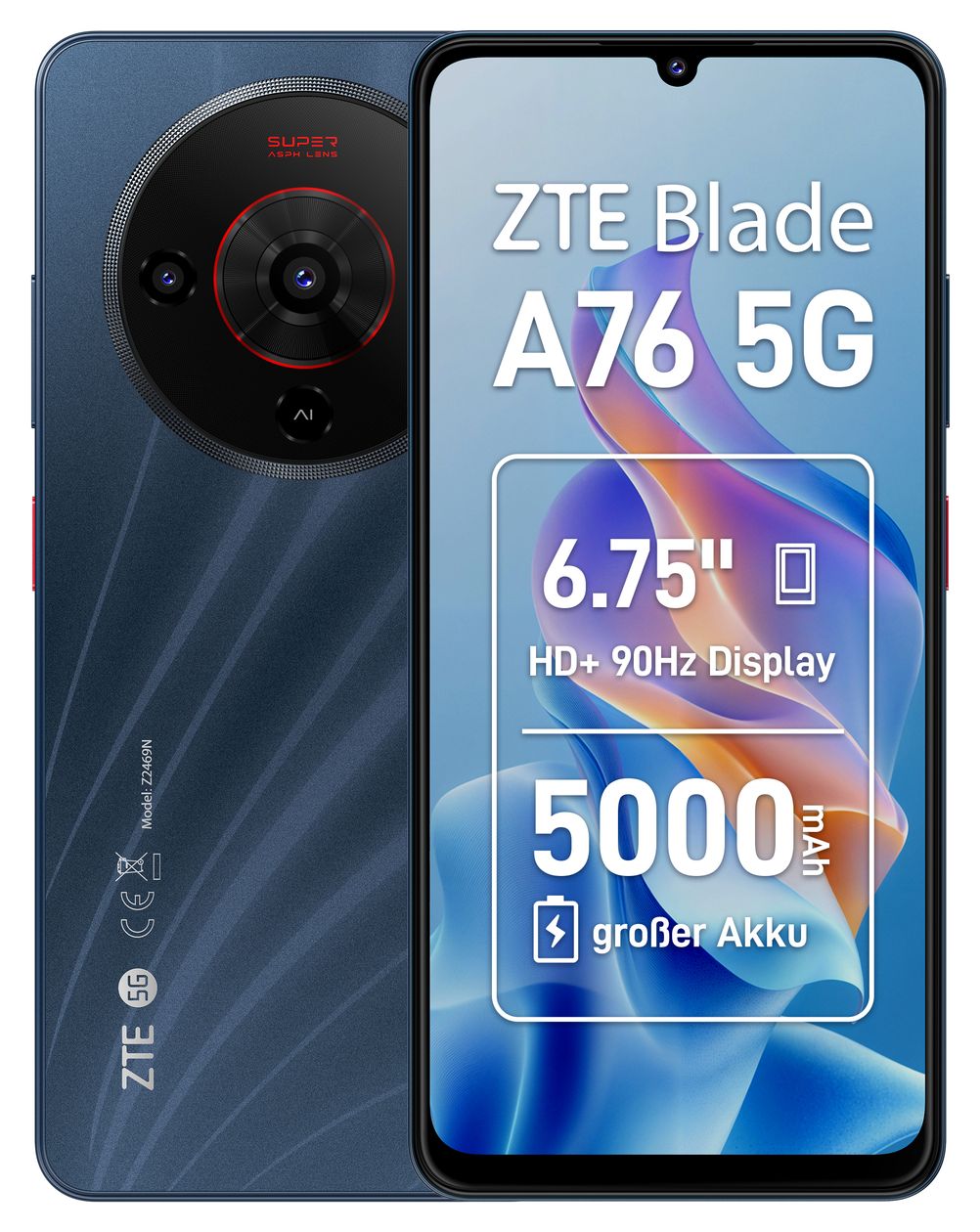 Blade A76 128 GB 5G Smartphone 17,1 cm (6.75 Zoll) Android 50 MP Einzelne Kamera Kamera Dual Sim WiFi 5 (Stardust Black) 