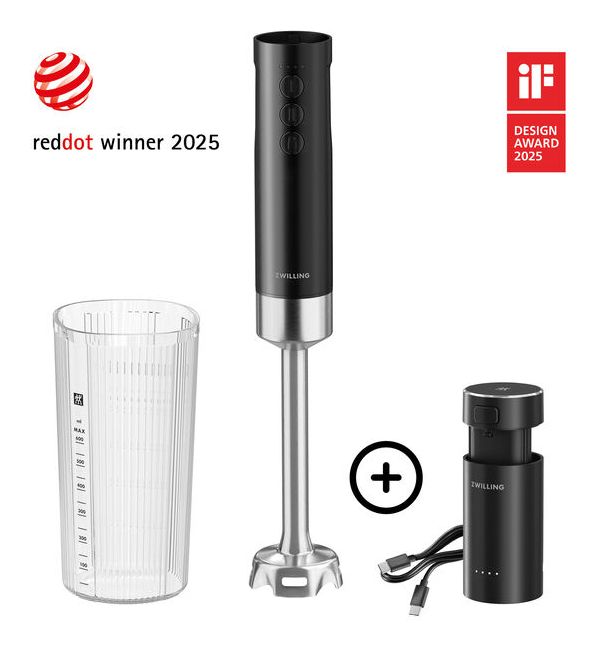 Xtend Kabelloser Stabmixer Starter Set Handmixer 250 W 3 Stufen  (Schwarz) 
