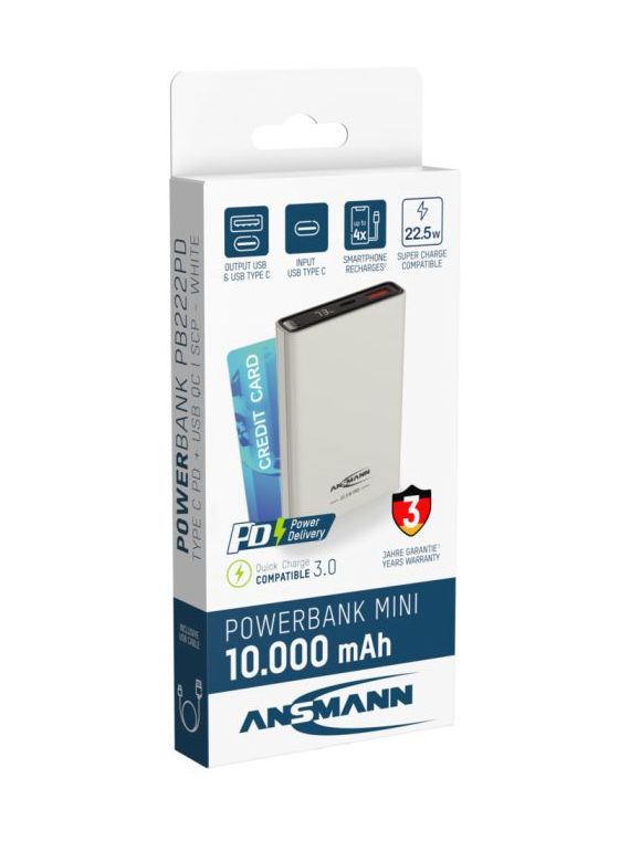 PB222PD 10000 mAh Powerbank USB Typ-C  (Weiß) 