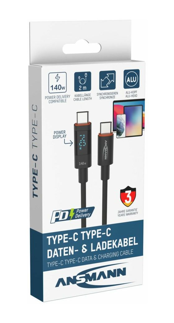 1700-0171 0,48 Gbit/s Rundkabel USB C auf USB C Männlich bis 140 W 2 m  (Anthrazit) 