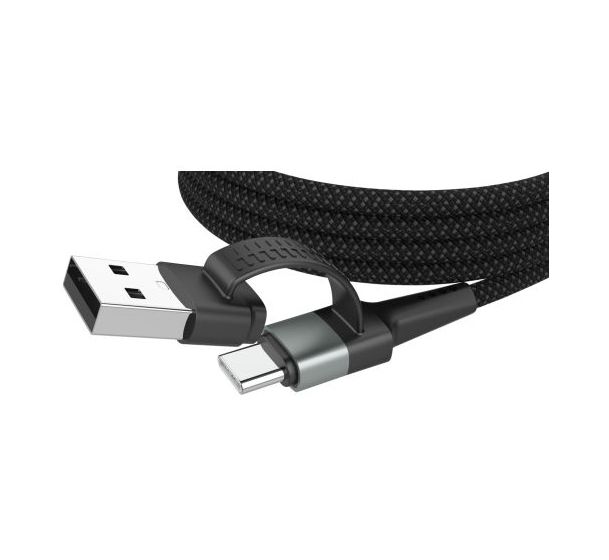 1700-0188 Stecker Rundkabel USB A/USB C auf USB C/Lightning bis 60 W 1,2 m  (Schwarz, Silber) 