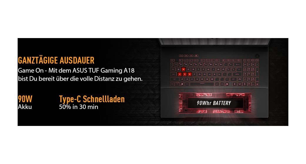 TUF Gaming A FA808UP-S8102W WUXGA Notebook 45,7 cm (18 Zoll) 1920 x 1200 Pixel 1 TB SSD Windows 11 Home AMD Ryzen 7 max. 5,1 GHz  (Grau) 