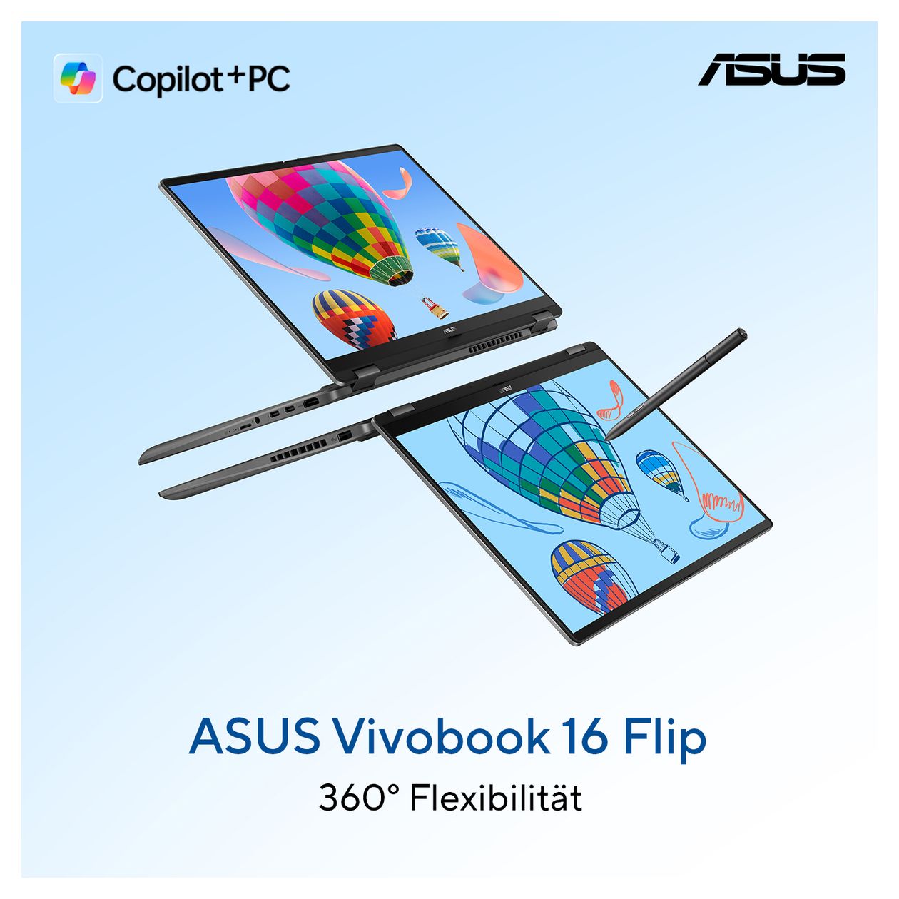 Vivobook Flip TP3607SA-SI716W Copilot+ PC WUXGA Notebook 40,6 cm (16 Zoll) 1920 x 1200 Pixel 512 GB SSD Windows 11 Home Intel Core Ultra 7 max. 4,8 GHz  (Grau) 