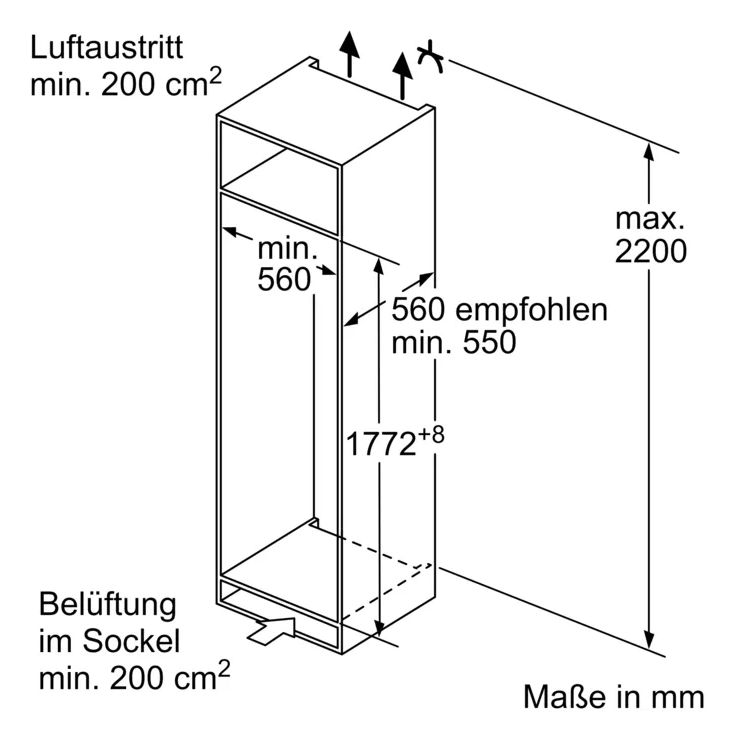 Serie 2 KIR81NSE0 Schlepptür 310 l 177,5 cm Einbaukühlschrank EEK: E 114 kWh Jahr 
