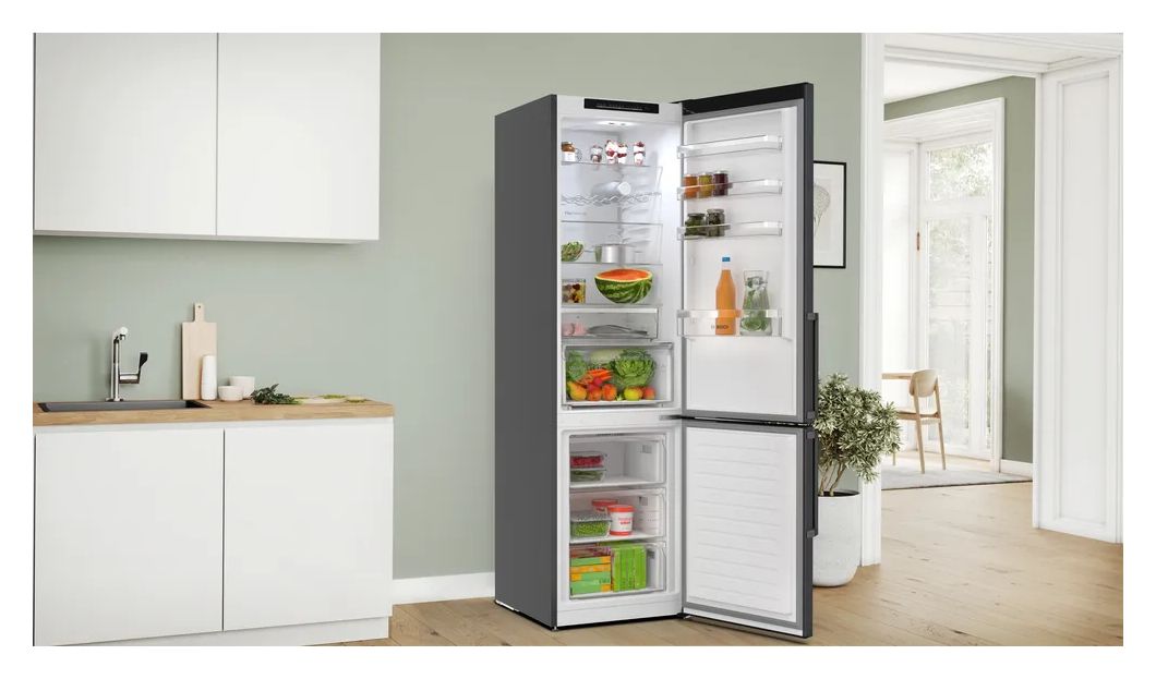 Serie 4 KGN39VXAU 260 l / 103 l Kühl-Gefrierkombi freistehend NoFrost 112 kWh Jahr  (Schwarz) 