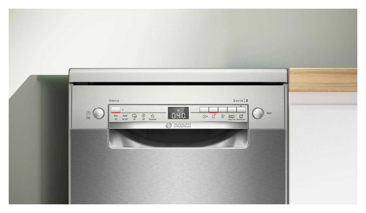 Serie 2 SPS2HKI02E 45 cm Geschirrspüler freistehend leise 10 Maßgedecke aquaStop Funktion Wärmetauscher (Edelstahl) 