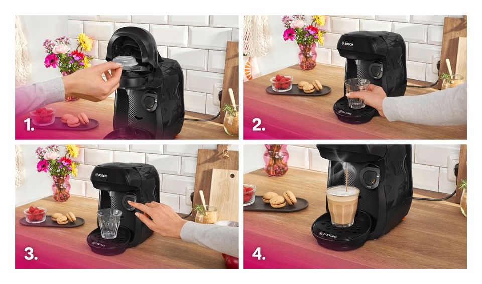 TAS102E Tassimo Happy friendly Kaffeekapsel Maschine  (Schwarz) 