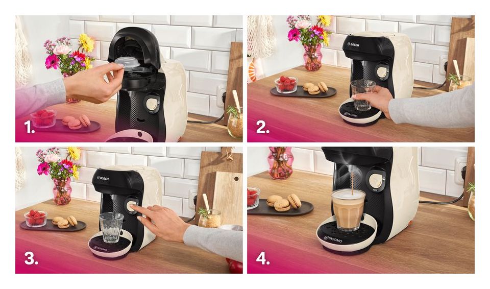 TAS107E Tassimo Happy friendly Kaffeekapsel Maschine  (Beige, Schwarz) 