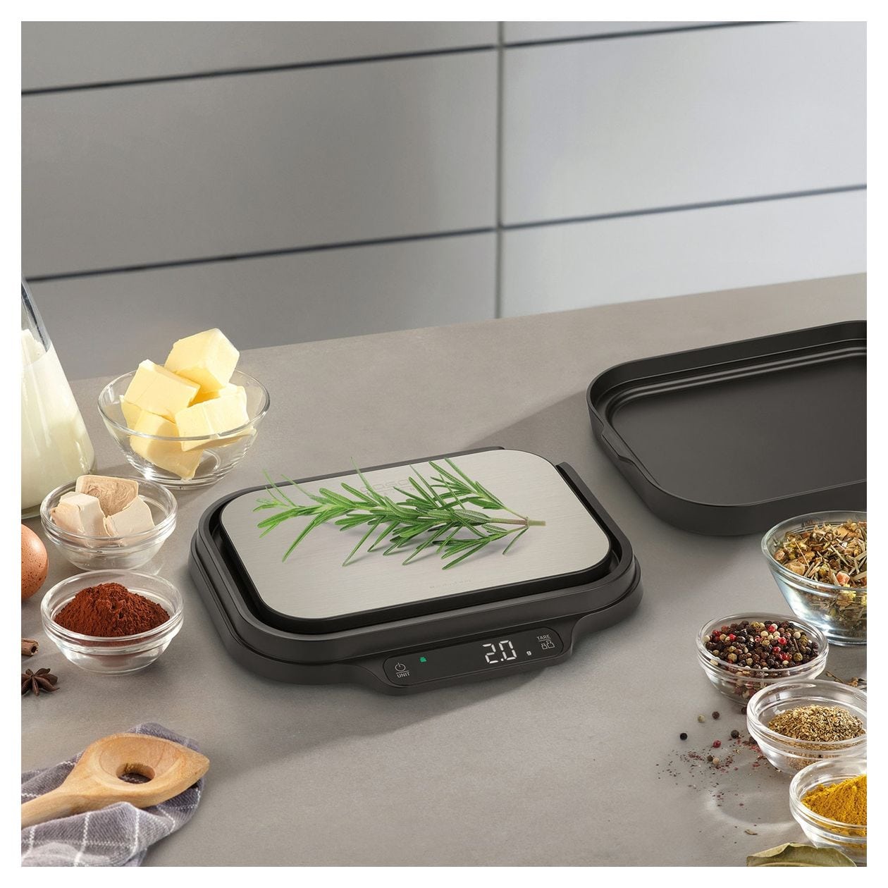 Kitchen Duo Elektronische Küchenwaage bis 15 kg Genauigkeit 0,1 g  (Schwarz, Edelstahl) 