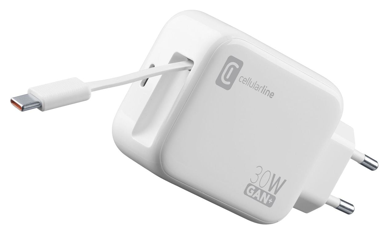30-W-GAN+-LADEGERÄT MIT AUSZIEHBAREM KABEL UND USB-C-ANSCHLUSS 