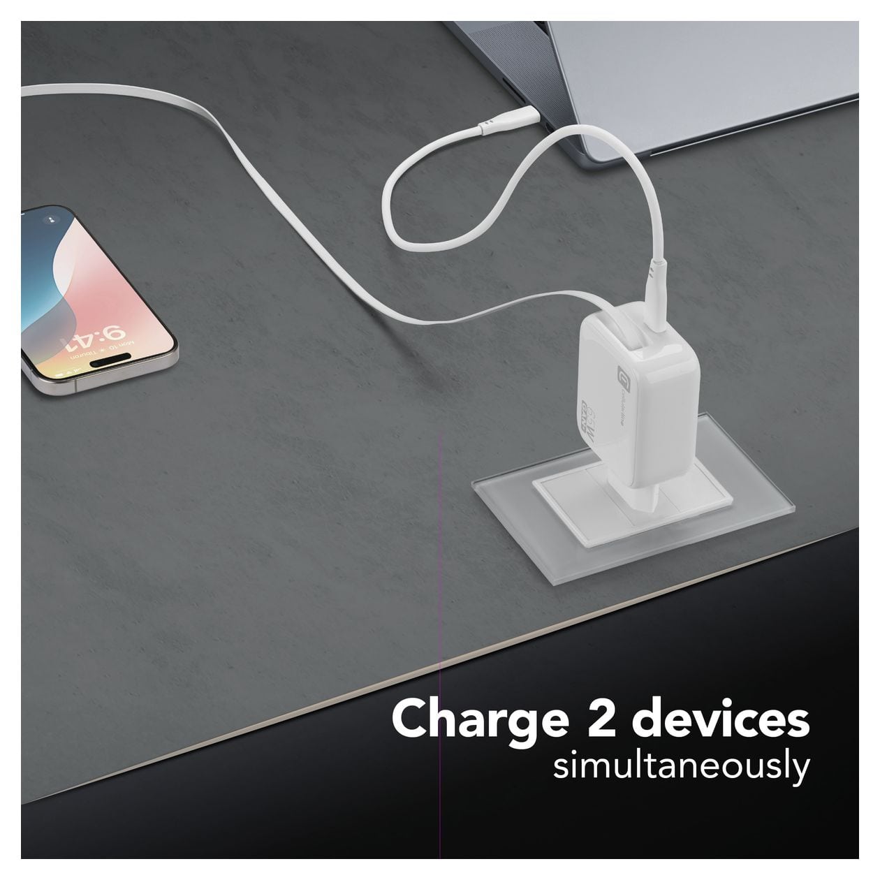65-W-GAN+-LADEGERÄT MIT AUSZIEHBAREM KABEL UND USB-C-ANSCHLUSS 