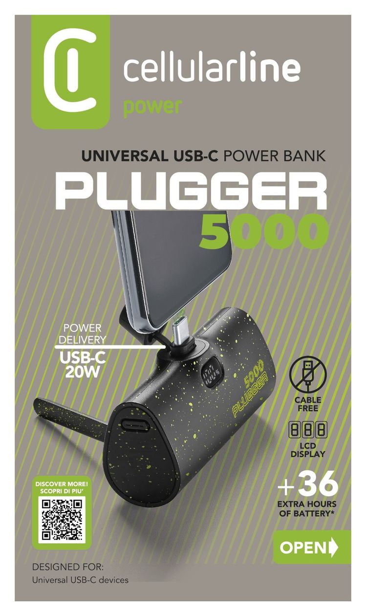 Plugger 5000 mAh Powerbank USB Typ-C  (Schwarz) 