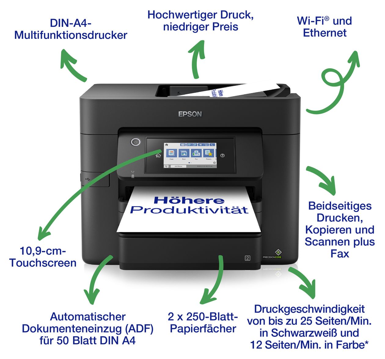 WorkForce Pro WF-4830DTWF All in One A4 Tintenstrahl Drucker 4800 x 2400 DPI 