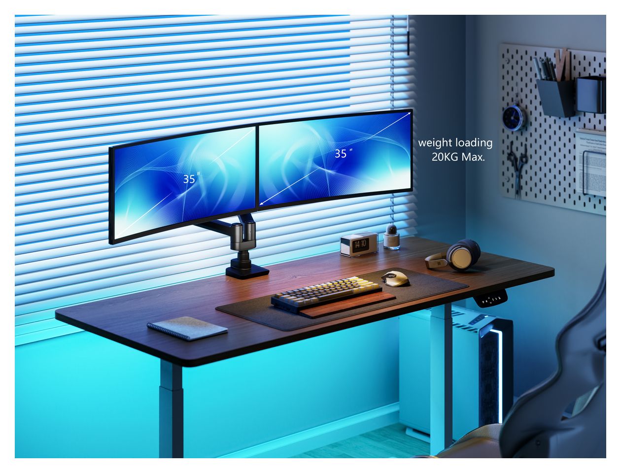 17"-35" Schwerlast-Doppelmonitor-Schreibtischhalterung, Schwarz 