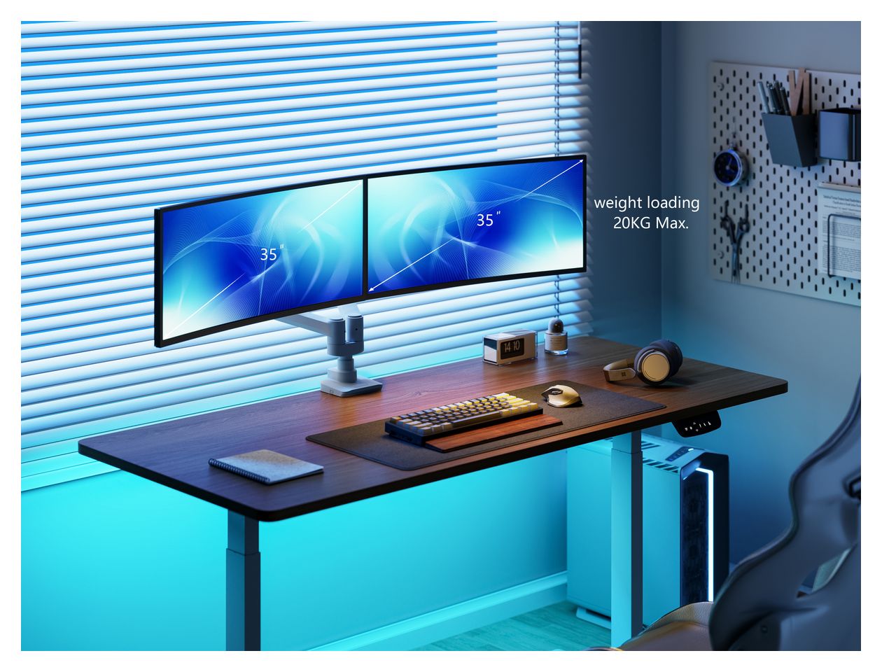 17"-35" Schwerlast-Doppelmonitor-Schreibtischhalterung, Weiß 