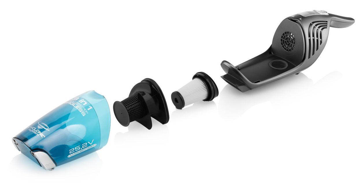 Moneto II Aqua Plus Handstaubsauger Beutellos bis 50 min Laufzeit 25,2 V HEPA  (Blau, Grau) 