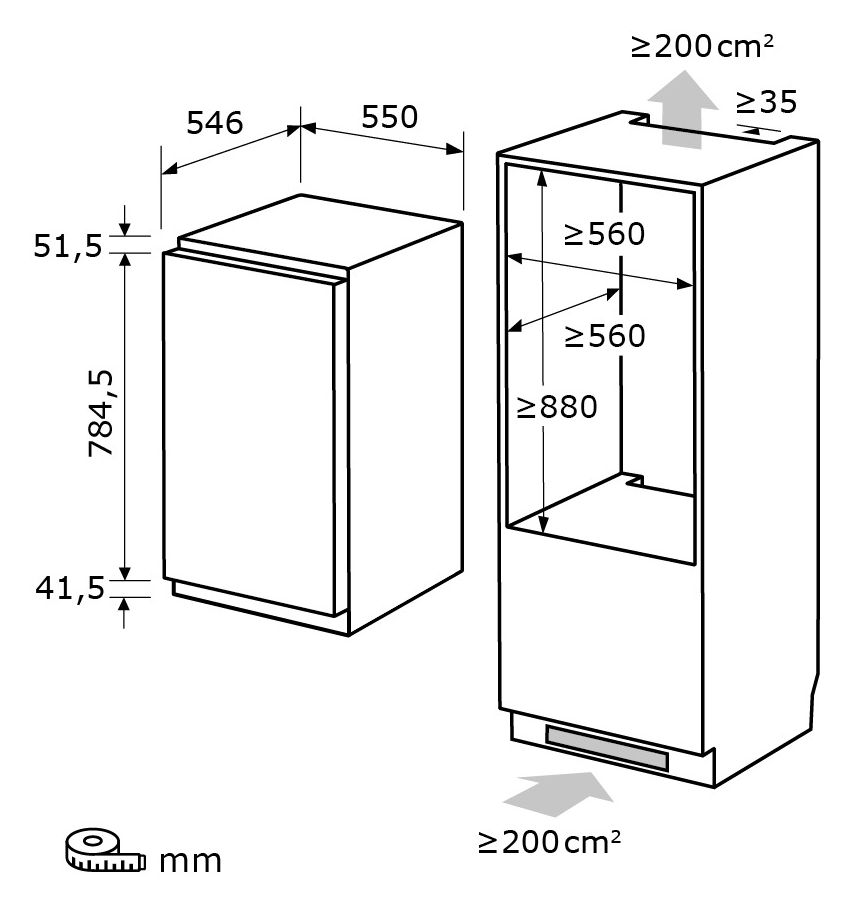 EKS131-4-FE-090E 104 l 88 cm Einbaukühlschrank EEK: E 144 kWh Jahr 