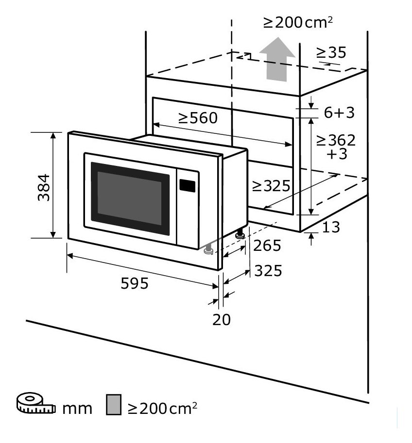 EMW10-020 Einbau-Mikrowelle 800 W Größe: klein 5 Stufen (Edelstahl) 