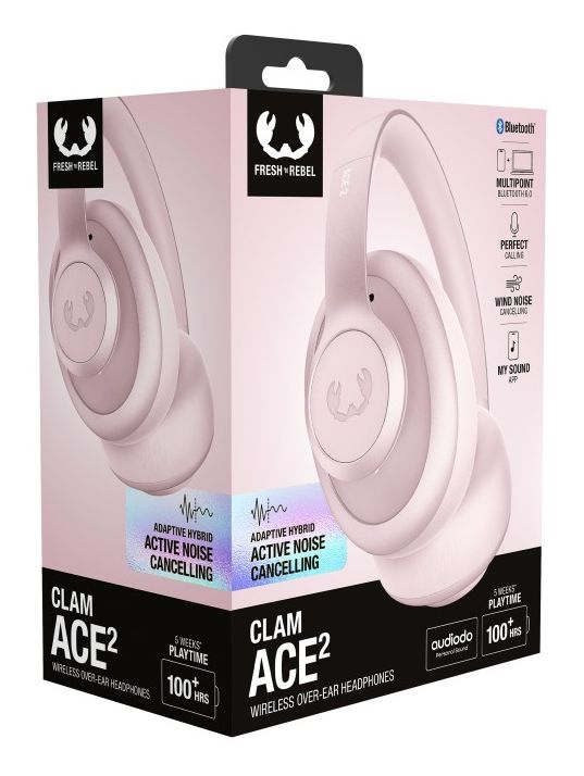 Clam Ace 2 Over Ear Bluetooth Kopfhörer kabellos 100 h Laufzeit USB Typ-C  (Pink) 