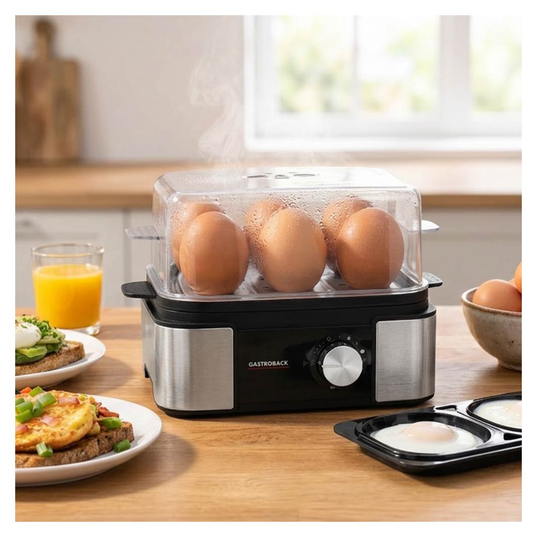 42803 EasyCook 6 Eierkocher für 6 Eier  (Schwarz, Edelstahl) 