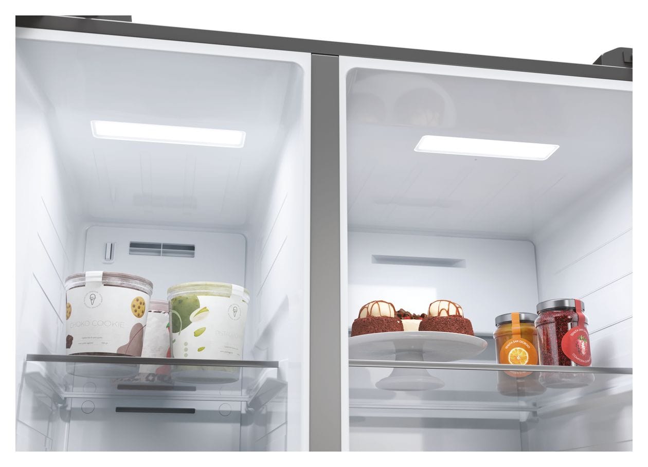 HSW59F18EIMM Side-by-Side Kühl-/ Gefrierkombination 391 l / 210 l 334 kWh NoFrost 1775 mm x 905 mm  (Platin, Edelstahl) 