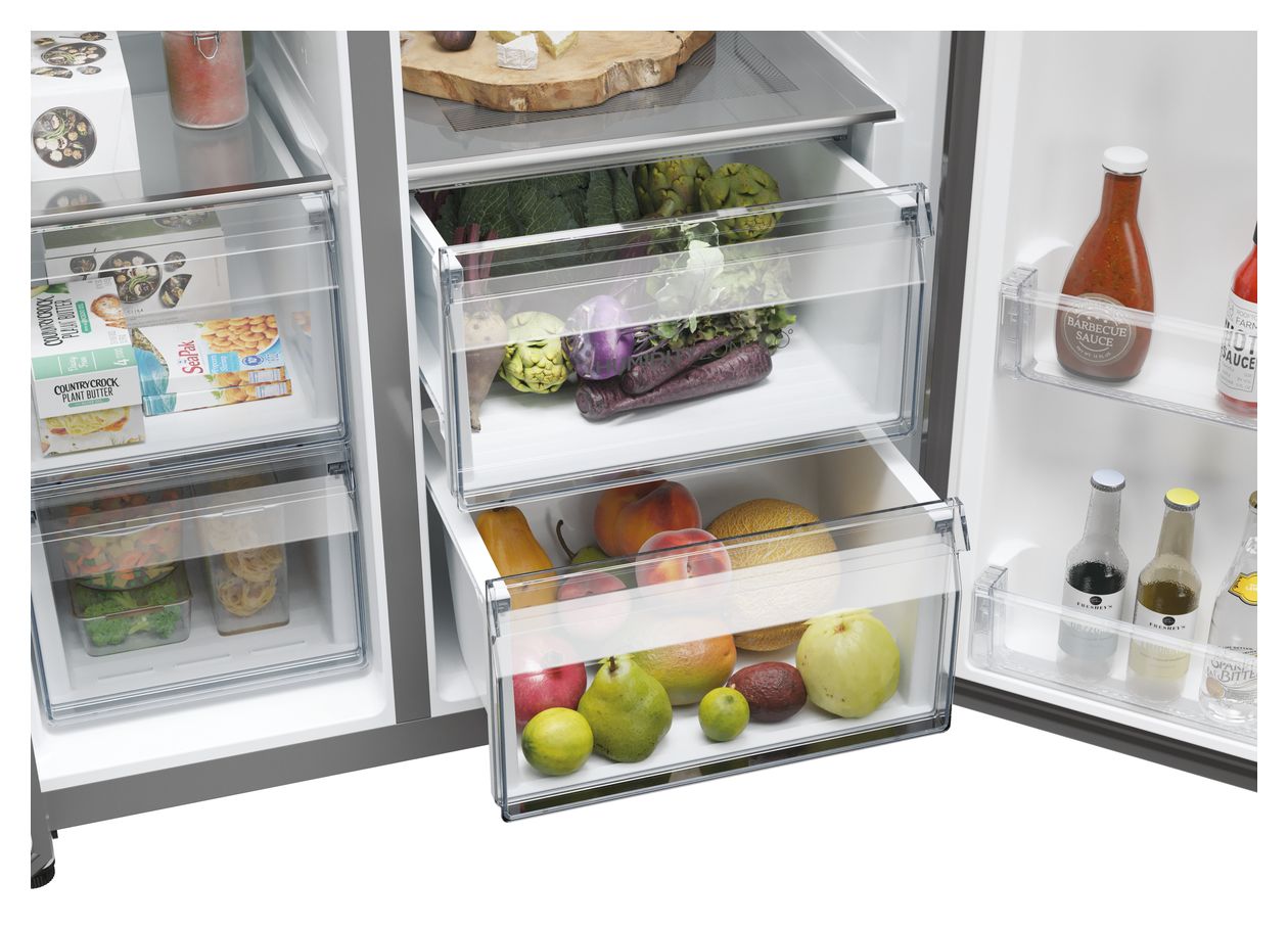 HSW79F18ANMM Side-by-Side Kühl-/ Gefrierkombination 391 l / 220 l 143 kWh NoFrost 1775 mm x 726 mm  (Platin, Edelstahl) 