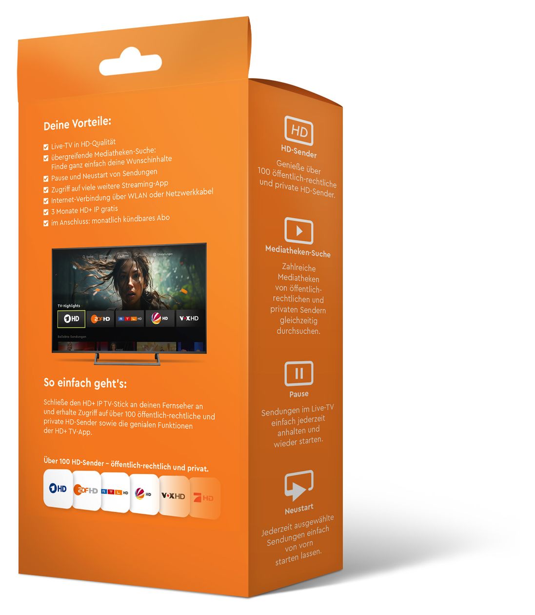 IP TV-Stick inkl. HD+ IP für 3 Monate 4K Ultra HD Media Player 32 GB HDMI 