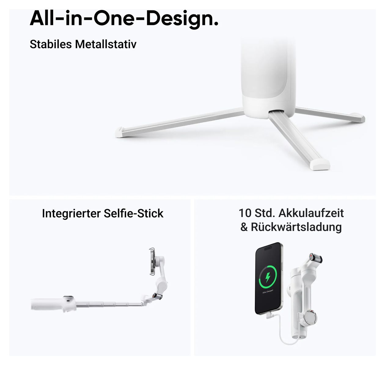 Flow 2 Standard Bundle Stativ Gimbal für Smartphone faltbar Bluetooth  (Weiß) 