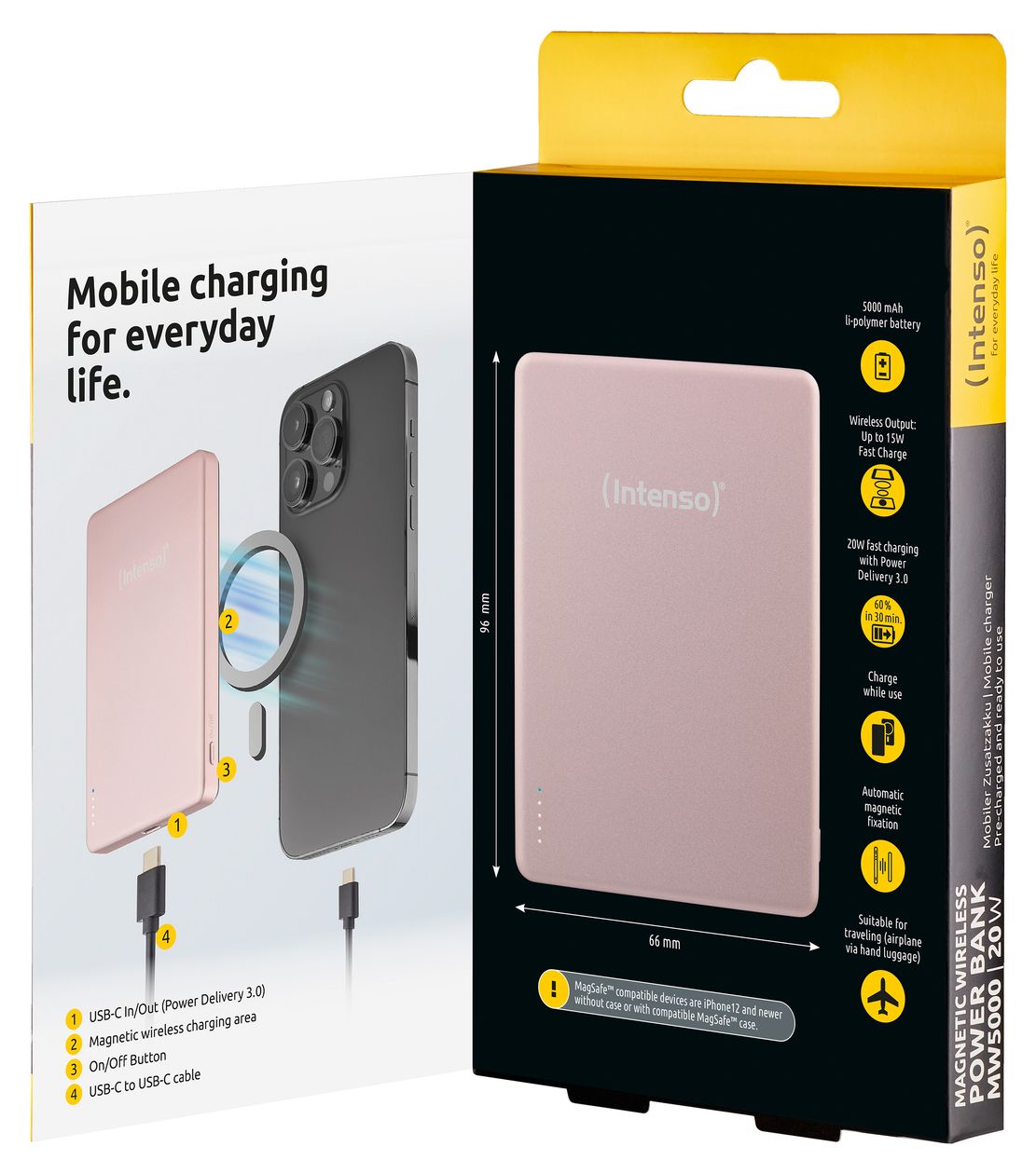 MW 5000 mAh Powerbank USB Typ-C Kabelloses Laden  (Rose) 